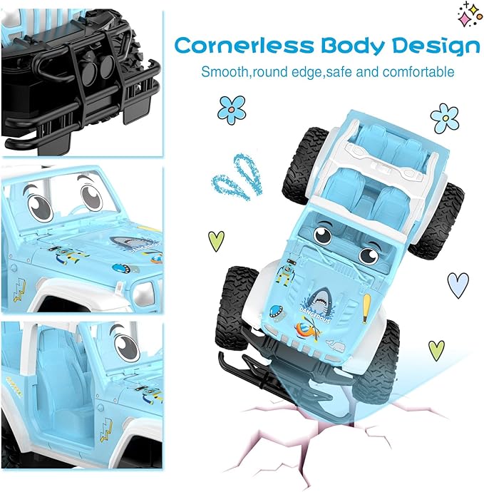 NQD Remote Control Car for Kids 1:16 Scale 80 Min Play with Stickers 2.4Ghz Off Road RC Trucks Toy Car Gift for Kids Blue