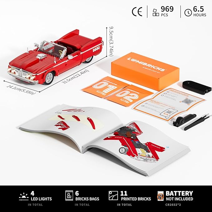 Low Rider Big Red Car Building Bricks Set - Street Fusion Vehicle Engineering Lighting Model Modular Collection Kit 969 Pcs for Adults &amp Teens &amp Car Lovers