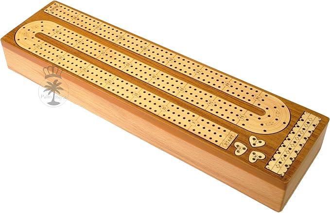PALM ROYAL HANDICRAFTS 3 Track Continuous Cribbage Wooden Cribbage Board Made with Maple Wood/Teak Wood and Storage Available for pegs and Cards Christmas Gift