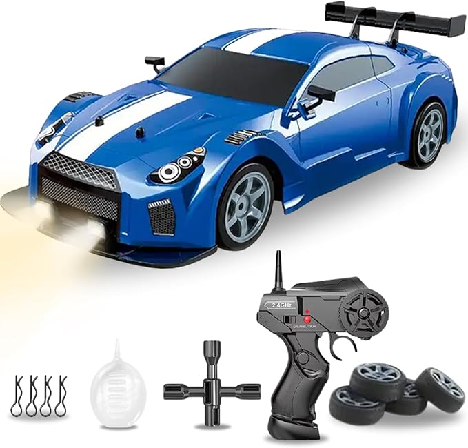 Liberty Imports RC Drift Car 1/16 2.4GHz 4WD Remote Control Sport Racing On-Road Vehicle with LED Light Batteries and Drift Tires (Blue)