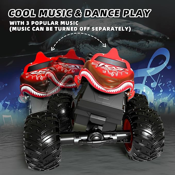Gohero Remote Control Monster Truck Toys 1:20 Scale RC Shark Monster Trucks with Light &amp Music 2.4Ghz Remote Control Car Boys 4-7 &amp 8-12 Remote Control Truck with 360° Spin Walk Upright &am