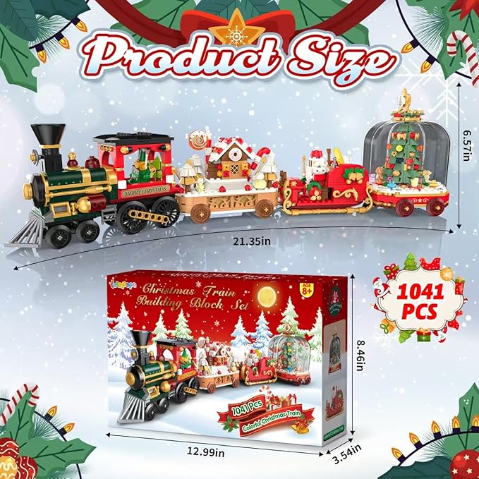 Christmas Train Building Blocks Set Trian Model Building Toy Collectible Holiday Block Sets for Boys &amp Girls Home Decor for Adult Boys Girls Kids Aged 8+(1041 PCS)
