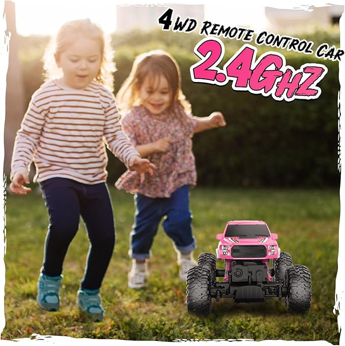 Double E Raptor F150 RC Car 4WD 2 Motors Monster Trucks for Girls 11 Inches Off Road Crawler Vehicle Truck Toy with Rechargeable Battery Gift for Kids 6 7 8 9 10 11 12 Years-Pink