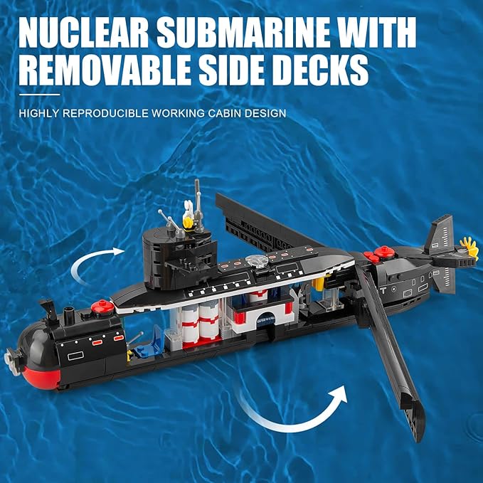 Finger Rock Nuclear Submarine Building Set WW2 Historical Military Series Submarine Model Set Collection Birthday Gifts Toy for Teens and Adults 14+ (519 Pieces)