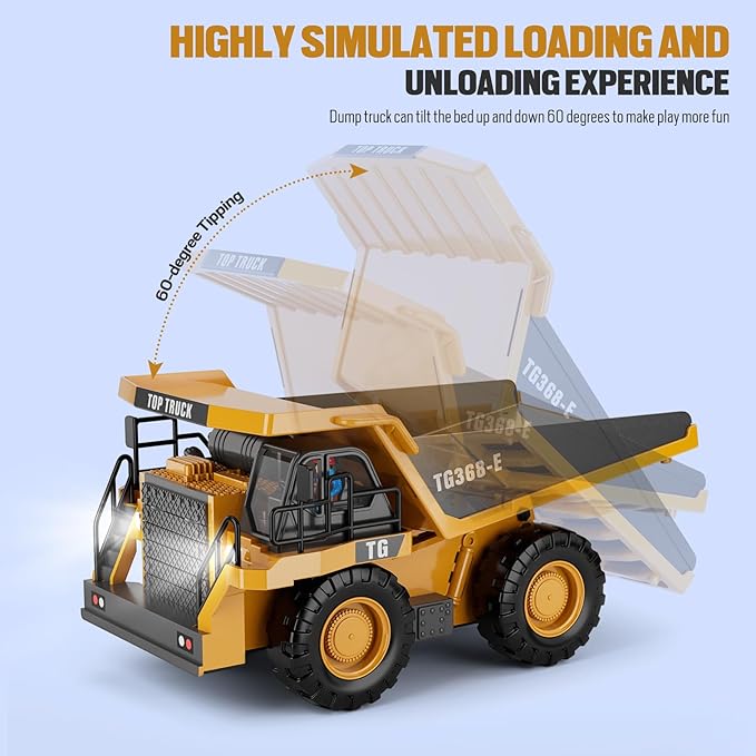 RC Dump Truck Toy for Kids | 9-Channel Metal Construction Vehicle with Working Bed Lights &amp Sounds Rechargeable Remote Control Truck for Boys Ages 3-12 Durable STEM Gift for Birthday 2026