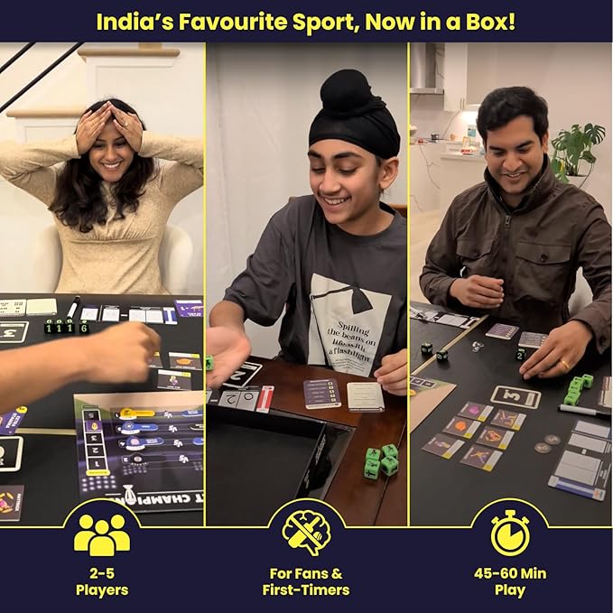 Cricket Champions Boardgame | Light Strategy Dice Game | 2-5 Players