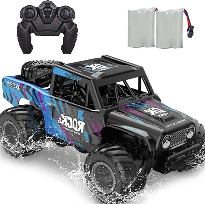 Q191 1:16 Amphibious Remote Control Car - Waterproof All Terrain RC Monster Truck for Kids 50+ Min Play with 2 Batteries 2.4Ghz 4WD Off-Road Toy for Boys Girls 6-12+ (Gift Idea)-Blue