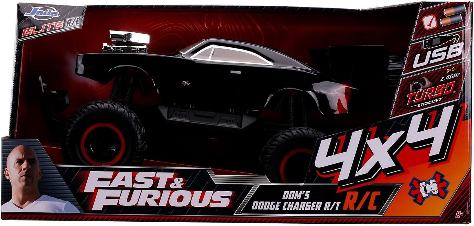 Jada Fast &amp Furious 1:12 4x4 Dom's Dodge Charger Elite RC Remote Control Car 2.4 Ghz Toys for Kids and Adults