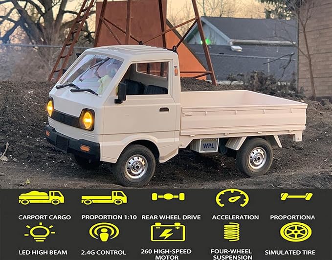 WPL D12 RC Car 1/10 RC Drift Car RTR Remote Control Car Kei Truck Crawler Off Road 2.4G with Proportional Throttle Steering 260 Motor Rear Drive Hobby Grade Toy Adult Age 16+