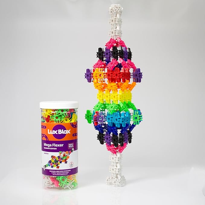 Mega Flexer Rainbow Colors. Building Blocks Kit for Kids Girls and Boys. Learn About Science and Engineering with This STEM STEAM Toy. Gift Option for Children