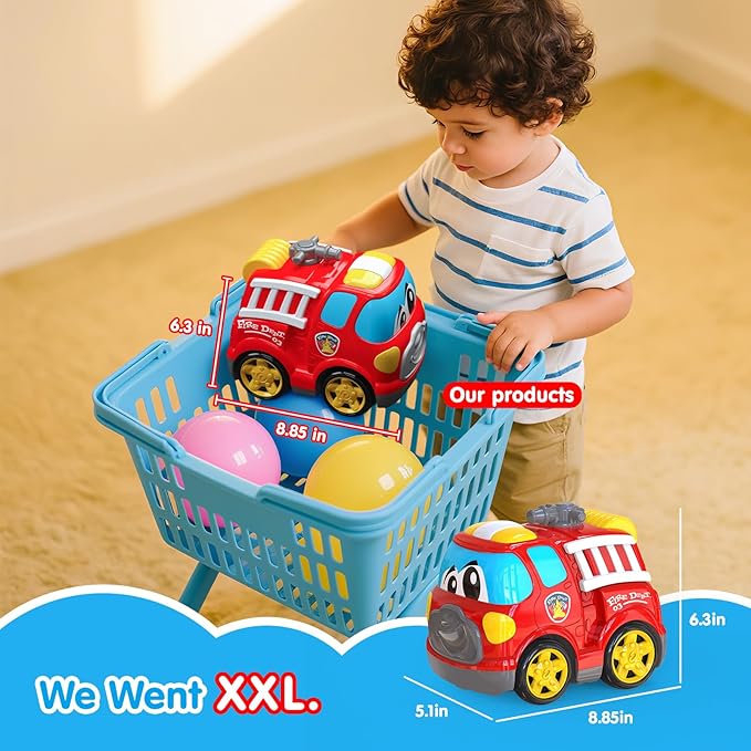 Remote Control Car 2.4G Cartoon Emergency Vehicle RC Fire Truck Engine Toys with Lights &amp Music Birthday Gifts for Toddlers Kids Boys &amp Girls 1-5 Years Old (Red)