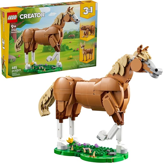 LEGO Creator 3 in 1 Beautiful Horse Building Toy for Kids - Building Blocks &amp Learning Toy for Girls &amp Boys Ages 9+ Create a Horse Bear or Deer Toy with 1 Set - Gift for Birthdays - 31166