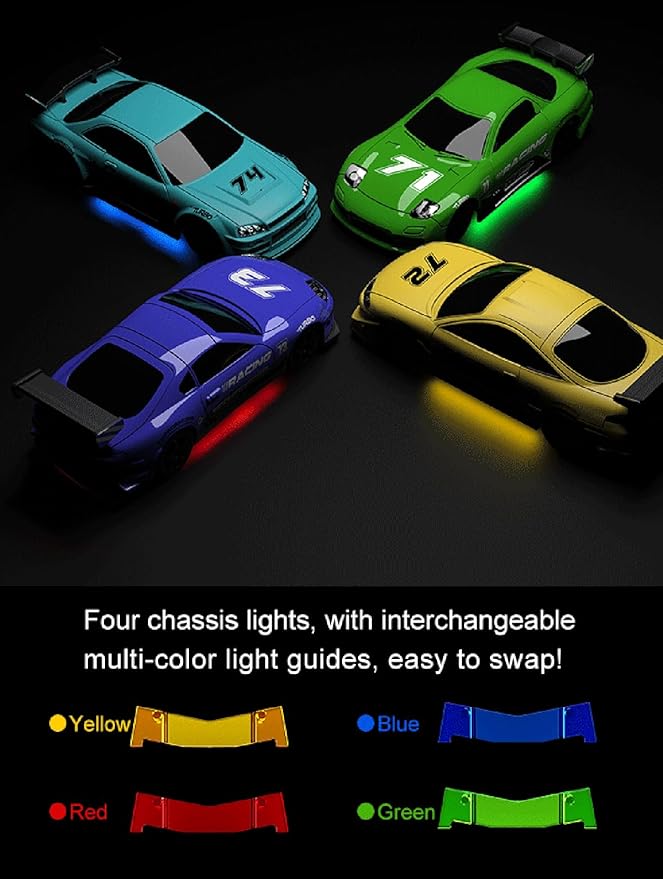 TurboRC New Year 4-Piece Set 1:76 Mini Sports Car 4CH 2.4GHZ Remote Control Full Proportional RTR Kit with P32-S 4CH LCD Controller and RX41 Receiver(C71、C72、C73、C74)