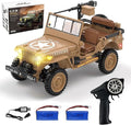 1:14 Scale Military Remote Control Car RC Crawler 2.4G 4WD Off Road Jeep RC Truck with LED Lights and Sound Effects Rock Climbing Vehicle for Adults (Yellow 2 Batteries)