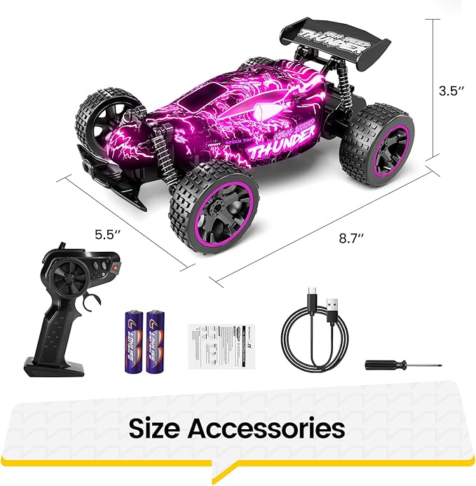 Tecnock RC Cars for Kids 1:18 Scale 2WD RC Car with LED Lights 2.4GHz Remote Control Car with USB-C Easy Charging &amp 50 Mins Playtime Toys Gifts for Boys &amp Girls Ages 8-12