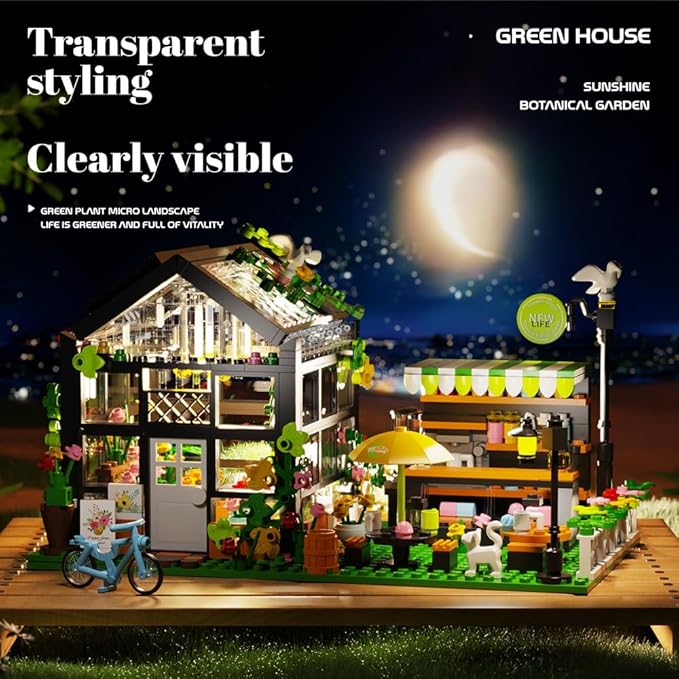 Flower House Building Set with LED City Street House Flower Shop Building Blocks Toy Valentine Gift for Girls 8-12 Year Mini Brick 680pcs