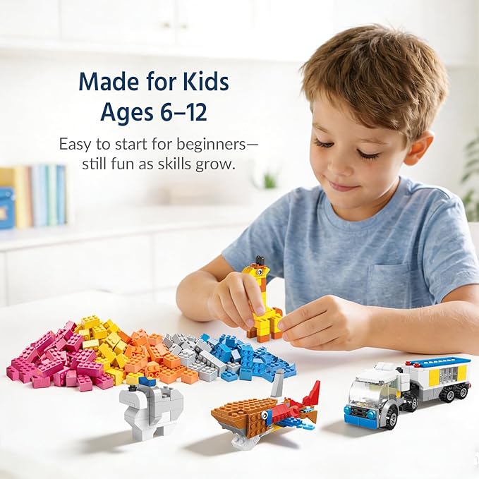 FUN LITTLE TOYS 1100 PCS Building Blocks for Kids 6-12 Creative Bulk Building Bricks Set for Open-Ended Play 147 Shapes 17 Colors Value Pack Compatible with Standard Baseplates