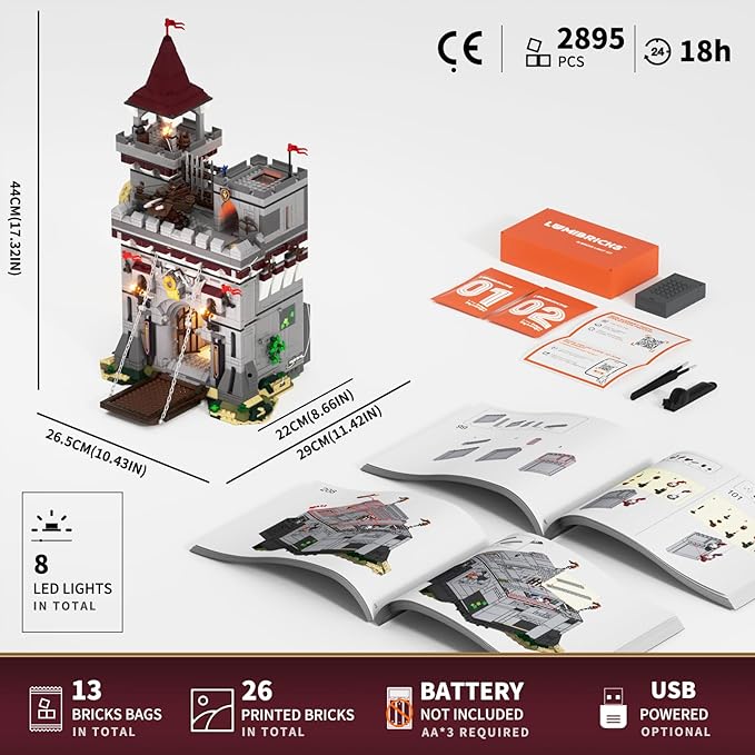 Medieval Castle Armory Lighting Building Bricks Set - Middle Ages City Town Modular Collection Display Kit with Minifigures 2895 Pcs for Adults &amp Teens