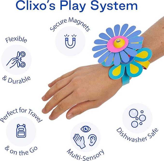 Clixo Sparkle Pack – 34-Piece Magnetic Building Set with Holographic Patterns | Create Necklaces Bracelets &amp Headpieces | Flexible STEAM Toy for Kids Ages 6+