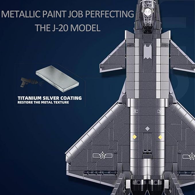 Chengdu J-20 Stealth Air Superiority Fighter Mighty Dragon Building Toy - Military Army Set with Display Stand Includes 1 Toy Soldier - 1:44 Scale 1007 PCS