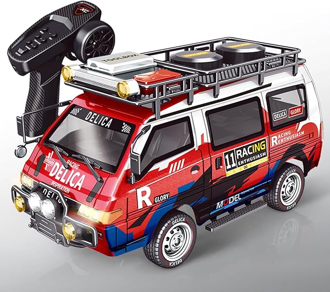 1/24 RC Crawler 4WD Delica RC Car W/ 2.4GHz Remote Mitsubishi RTR Offroad RC Truck for Adults Hobby Gifts Toys (Red)