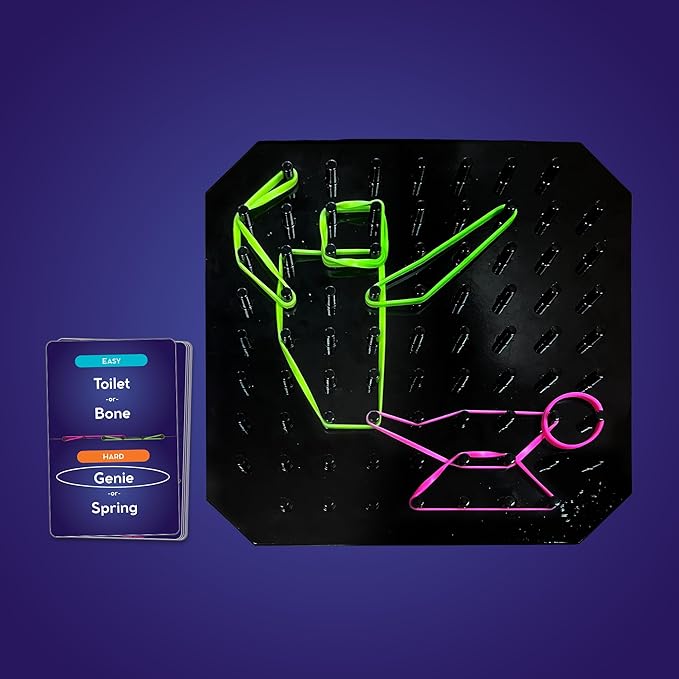 Uzzle Stretch &amp Sketch Peg Board Game Expert-Level Challenges Action Packed Rubber Band Game 3-6 Players Ages 6+