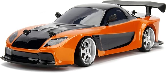 Jada Toys Fast &amp Furious Han’s Mazda RX-7 Drift RC Car 1: 10 Scale 2.4Ghz Remote Control Orange &amp Black Ready to Run USB Charging (Standard) (99700)