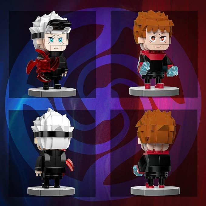 Jujutsu Kaisen - Satoru Gojo &amp Yuji Itadori Action Figure Buliding Toy Set - (460+ Pcs) Compatible with Lego Brickheadz - Rotatable Arm with Base for Disable - Gift for Anime Fans