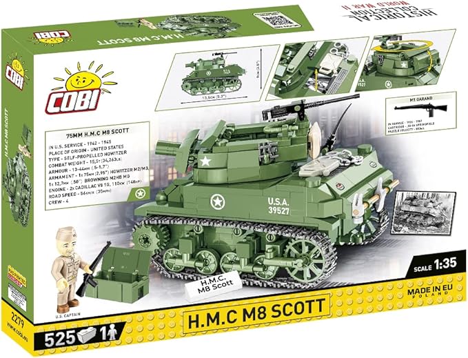 COBI Historical Collection World War II H.M.C M8 Scott Tank Building Set 525 Pieces