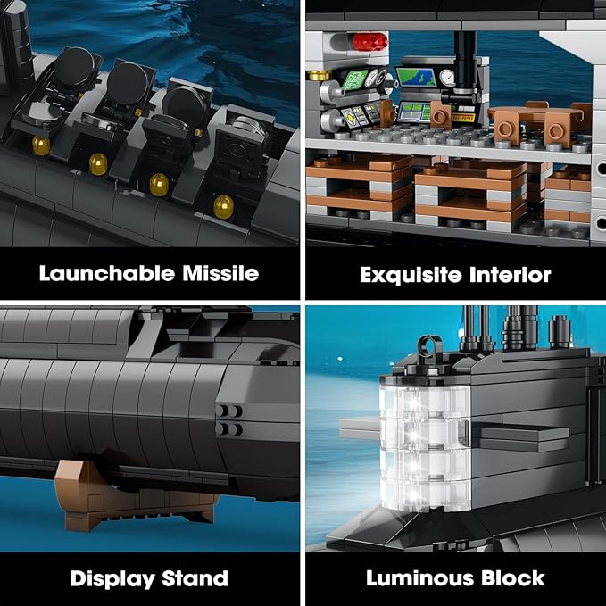 Reobrix Military Nuclear Submarine Building Sets for Adults Nuclear Submarine Toy Model Kit with Lights 800 Technical Collectible Home Office Decor Army Building Toys for Adult 14+(1498 PCS)