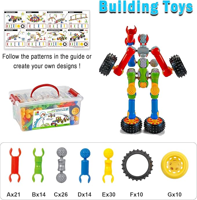 Stem Building Toys for 3 4 5 6 7 8 Year Old Boys Girls Kids125 Pieces Building Blocks Educational Learning Toys with Large Storage BoxIdeal Christmas Birthday Gifts
