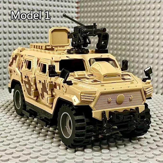 Military Vehicles Building Blocks Sets Compatible with Lego Military Armored Vehicle Set Army Model Kit STEM Toys for Boys Kids and Teens Ages 8-14 (Khaki)
