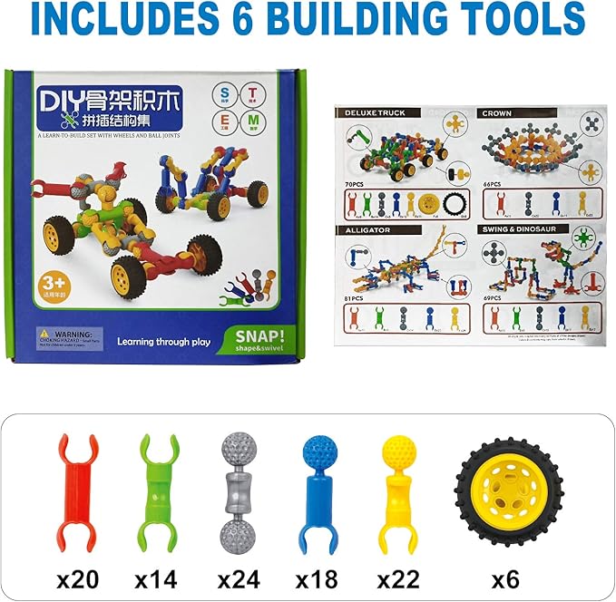 Kids Building Kit STEM Toys 110 Pcs Educational Construction Engineering Building Blocks DIY Learning Set for Ages 3-10 Year Old Boys Girls Best Gift for Children Creative Games Fun Play