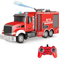 RC Fire Truck Toy - Remote Control Toy Fire Truck - Rescue Fire Engine 11 CH with Rotating Water Spraying Pump Lights Sounds 2.4G Firetruck Toy for Kids Boys