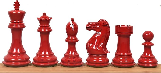 RoyalChessMall-4.1 Pro Staunton Weighted Red &amp Black Painted Wooden Chess Pieces Only Set