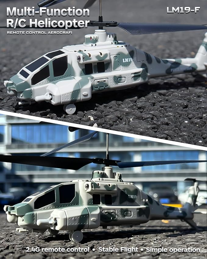 RC Helicopter with 10 Missiles 2.4GHz LM19-F Army Remote Control Helicopter Military Helicopter for Beginners and Adults LED Lights Altitude Hold One-Key Take Off Indoor Friendly