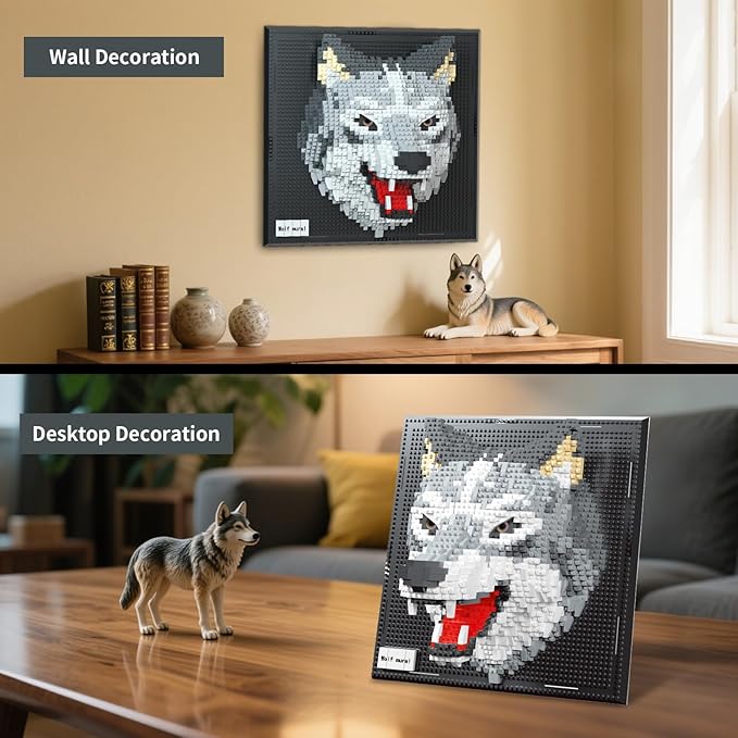 Wolf Animal 3D Wall Art Micro Mini Building Blocks Set for Adults Unique Home Wall Decor or Table Display No Compatible with Lego Ideal Birthday Christmas Toy Gift for Teens (2214 PCS)