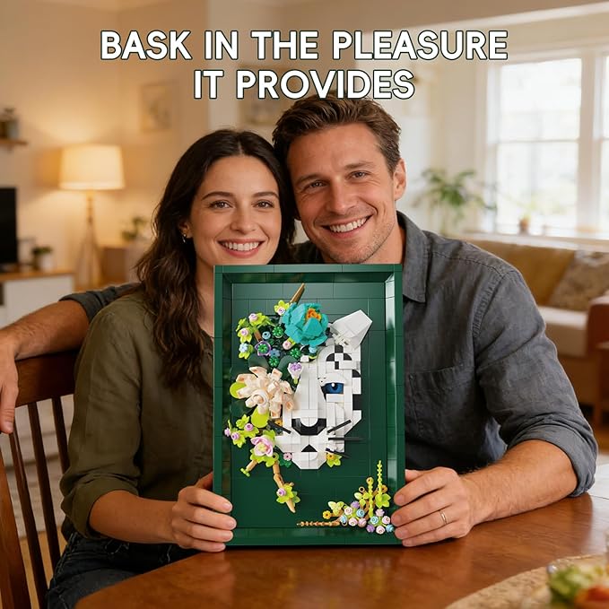 Leopard &amp Flowers Photo Frame Building Block Set 3D Wall Decor Puzzle Toy for Adults Creative Floral Animal Ornament.Ideal Gift Toy for Adults &amp Teens.