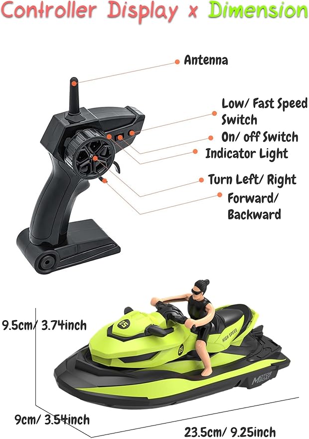 2.4 GHz RC Motorboat Dual-Motor 10 km/h High-Speed Electric Racing Jet Ski Toy 50 m Control Range 20 min Play Low-Battery Alarm Distachable Driver Figure for Kids &amp Adults (Blue)