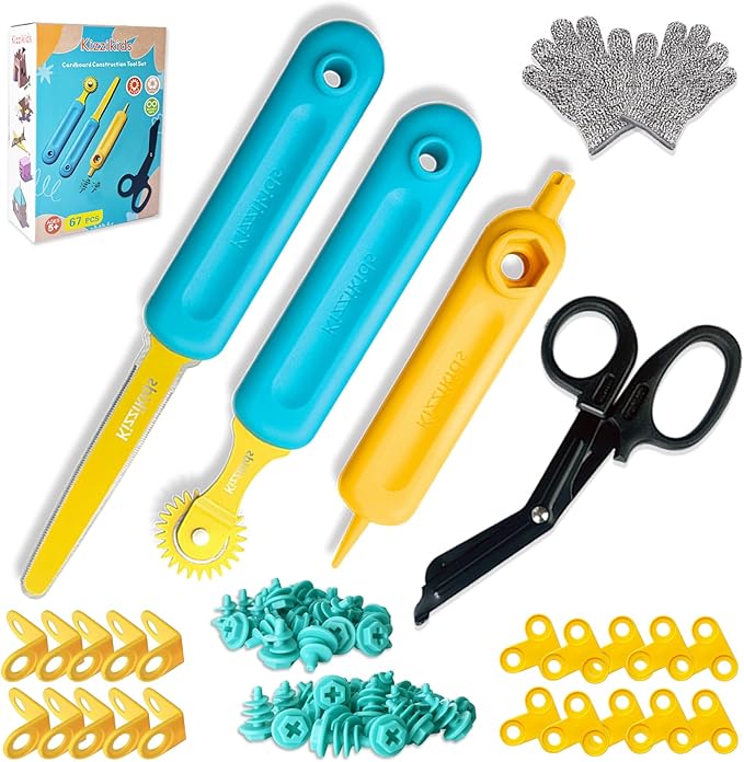 Cardboard Tools for Kids with Cutter &ampTool Box 87 PCS Cardboard Construction Kit for Family &amp Team Activities Creative STEM Educational Toys Gift for Boys and Girls Aged 5+