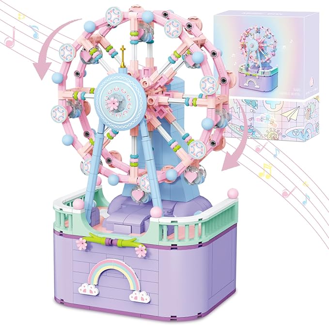 Music Box Building Toys Rotating Ferris Wheel DIY Building Block for Girls and Boys 6-12 Years Old 710 pcs Valentine for Adults and Aged 8 9 10 11 12 Kids