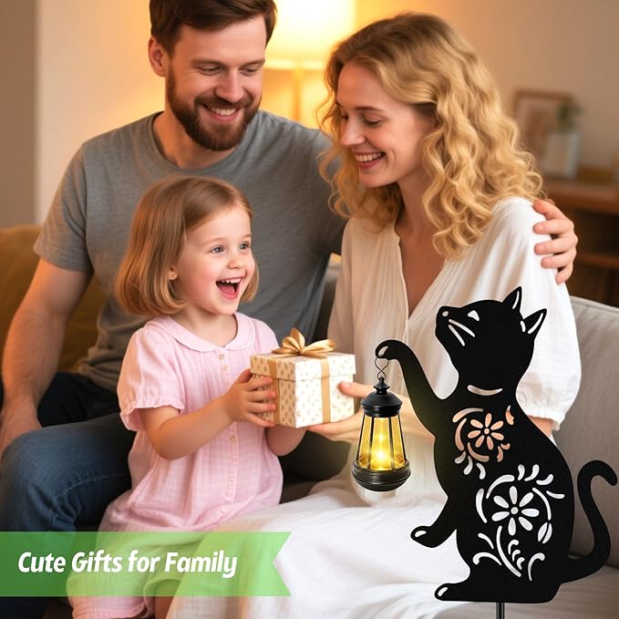 Solar Cat Hanging Lantern Outdoor 2 Pack Black Cat Solar Lights Cat Lover Gifts for Women Mom Grandma BirthdayMother's DayWaterproof Garden Ornaments Decor Outside BackyardPatioPathway