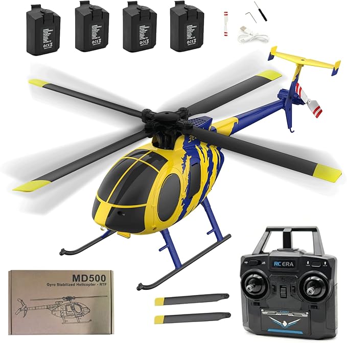 RC ERA C184 MD500 RC Helicopter for Adults 2.4G 4CH 6-Axis Gyroscope Stabilized Helicopter RTF Remote Control Electric Aircraft with Optical Flow for Beginners - 4PCS Battery