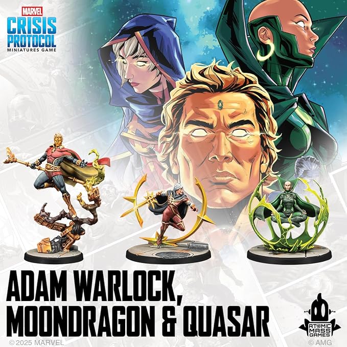 Asmodee Marvel: Crisis Protocol Adam Warlock Moondragon &amp Quasar Character Pack - Includes 3 Miniatures Tactic Cards &amp Infinity Gems Tabletop Superhero Game Ages 14+ 2 Players 90 Min Pla
