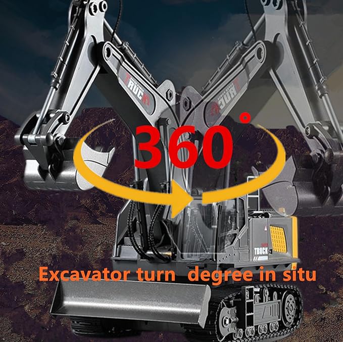 15 Channel RC Excavator Metal ShovelRC Digger Construction ToysDozer TractorSimulated Smoke Sound Metal Digging Head Best Gift for 3+ Old Boys Adults
