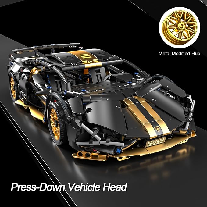 Sport Car Building Block Sets for Adults1:14 Technical Race Car with LED Collectible Model Scale Engineering Toys Gifts for Boys Men Teens Black Supercar Fans 8+ 8-12 12-16 13 14 14+