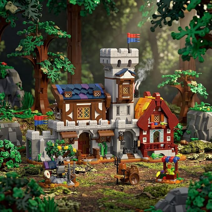 3 in 1 Medieval Cabin Knight Castle Town Square Center Building Set 3 Storytelling Viking Village Sets for Adult House Collection Toy Creative Present for Enthusiasts 1760PCS