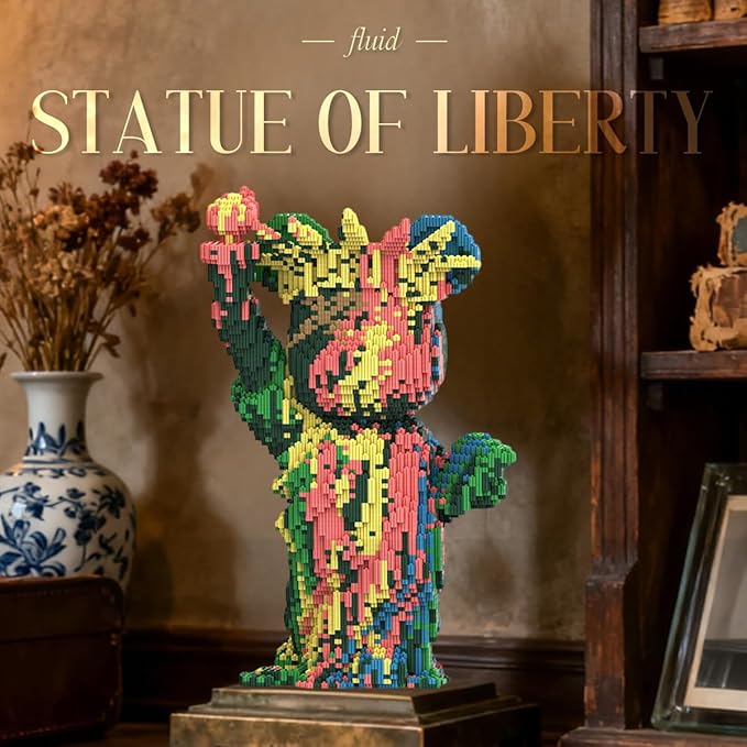 DAHONPA Colorful Statue of Liberty Bear Micro Building Blocks (6150 Pieces) Gift for Adults and Kids