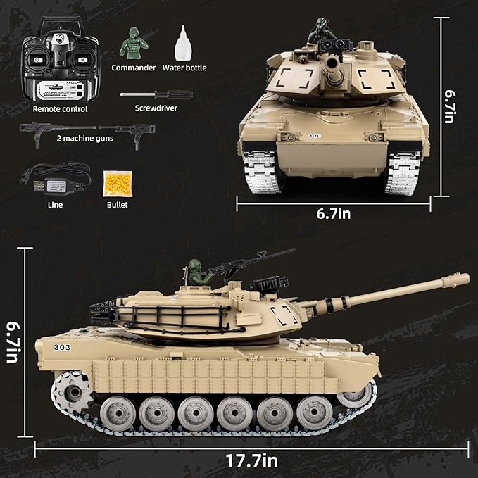 1/18 Metal US M1A2 Remote Control Tank RC Tank with Smoke Sound &amp LED Lights 330° Turret Rotation RC Thant Shoots BBS &amp 60 Minutes