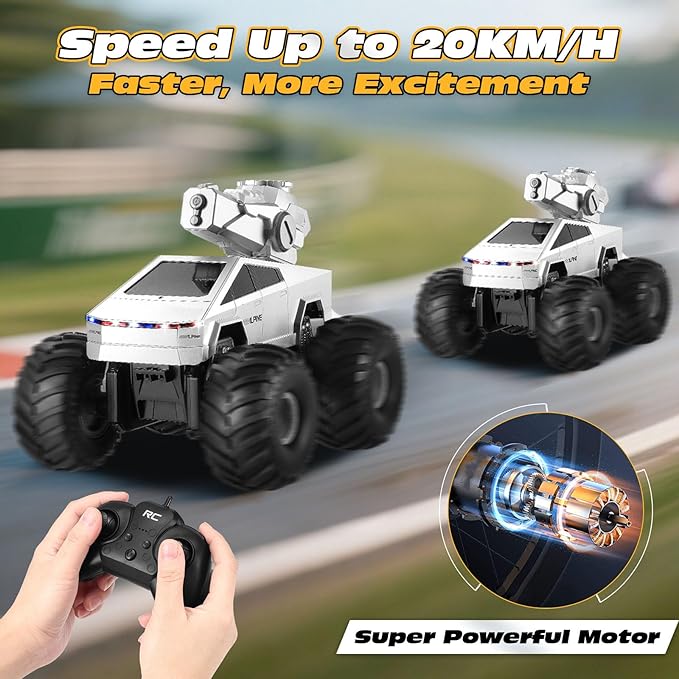 Remote Control RC Truck 1:16 Amphibious Remote Control Car with Water Squirt Waterproof RC Monster Truck 4WD All-Terrain Off-Road Pickup RC Trucks Gift for Kids Boys